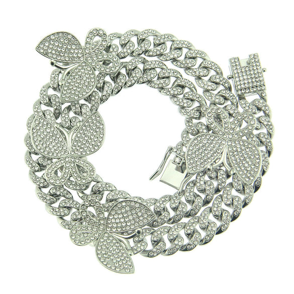 Alloy Cuban Chain Necklace With Diamond Inlay And Butterfly Pattern Hip Hop Style Unisex