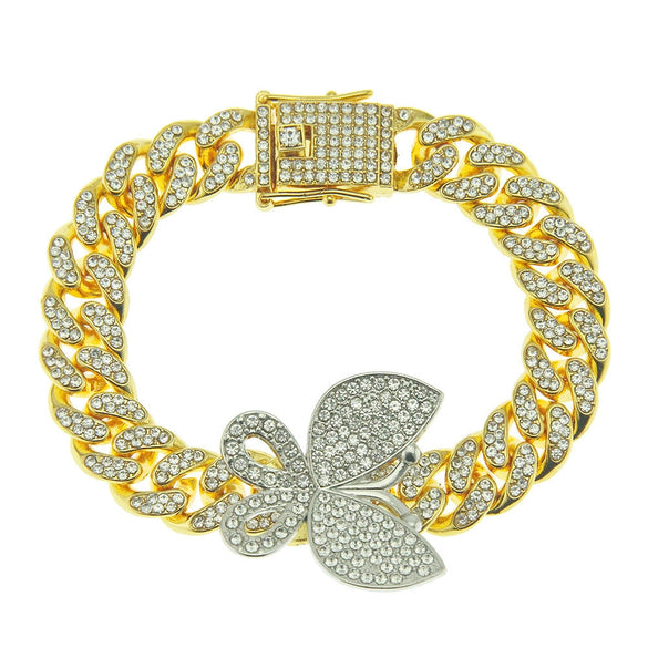 Alloy Cuban Chain Necklace With Diamond Inlay And Butterfly Pattern Hip Hop Style Unisex