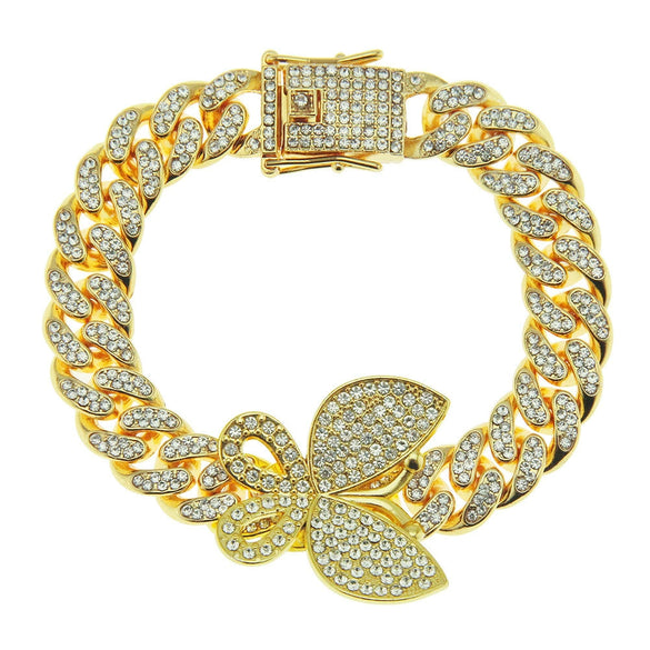 Alloy Cuban Chain Necklace With Diamond Inlay And Butterfly Pattern Hip Hop Style Unisex