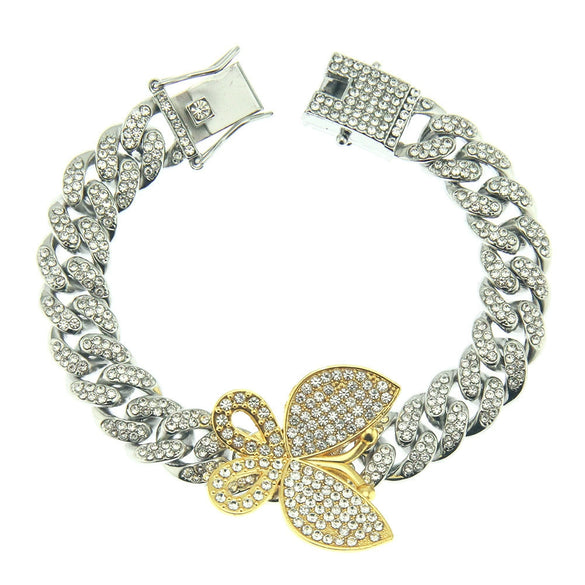 Alloy Cuban Chain Necklace With Diamond Inlay And Butterfly Pattern Hip Hop Style Unisex