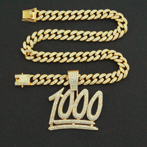 Alloy Cuban Chain Necklace With Hip Hop Style Diamond Pendant Featuring Letters Numbers And Text