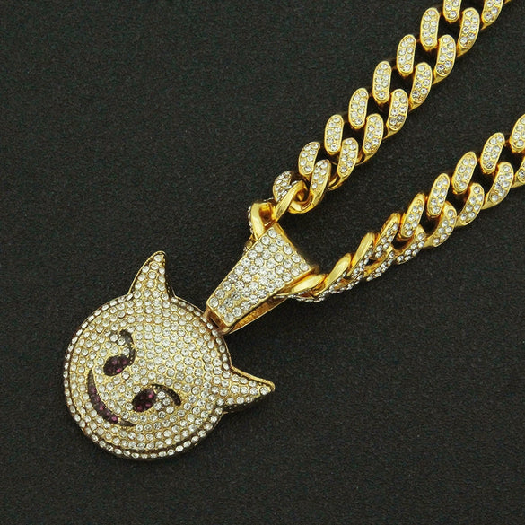 Alloy Cuban Chain With Threedimensional Geometric Diamond Small Monster Pendant Trendy Necklace Accessories