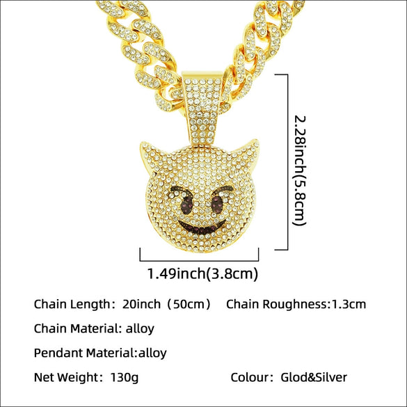 Alloy Cuban Chain With Threedimensional Geometric Diamond Small Monster Pendant Trendy Necklace Accessories