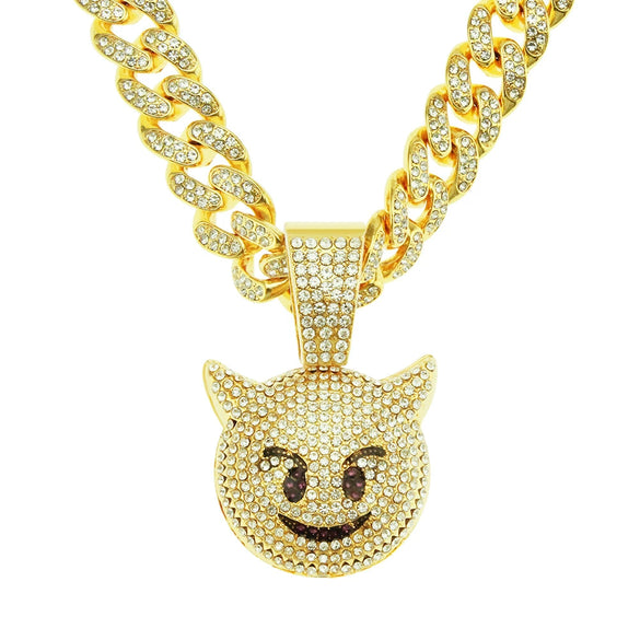 Alloy Cuban Chain With Threedimensional Geometric Diamond Small Monster Pendant Trendy Necklace Accessories