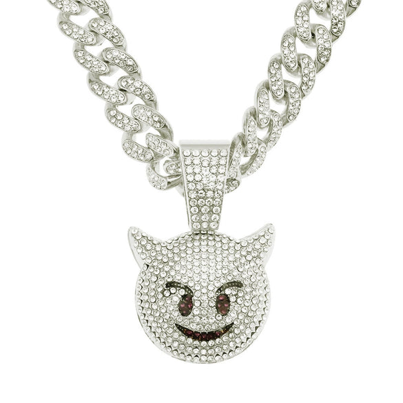 Alloy Cuban Chain With Threedimensional Geometric Diamond Small Monster Pendant Trendy Necklace Accessories
