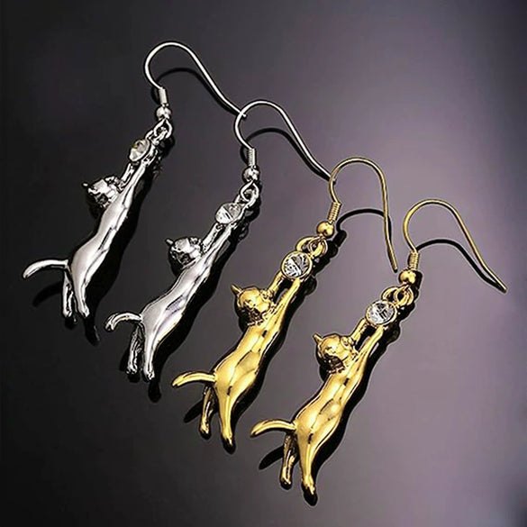 Alloy Cute Animal Kitten Stretch Earrings For Women With Electroplating