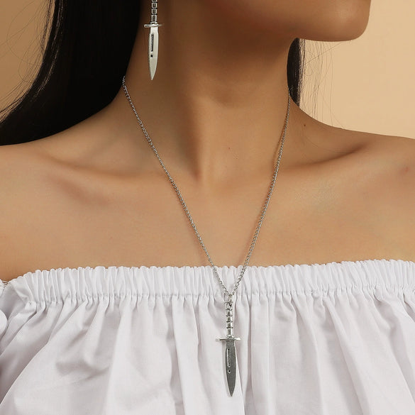 Alloy Dagger Pattern Pendant Necklace And Earrings For Women Electroplating Treatment Gothic Punk Rock Style