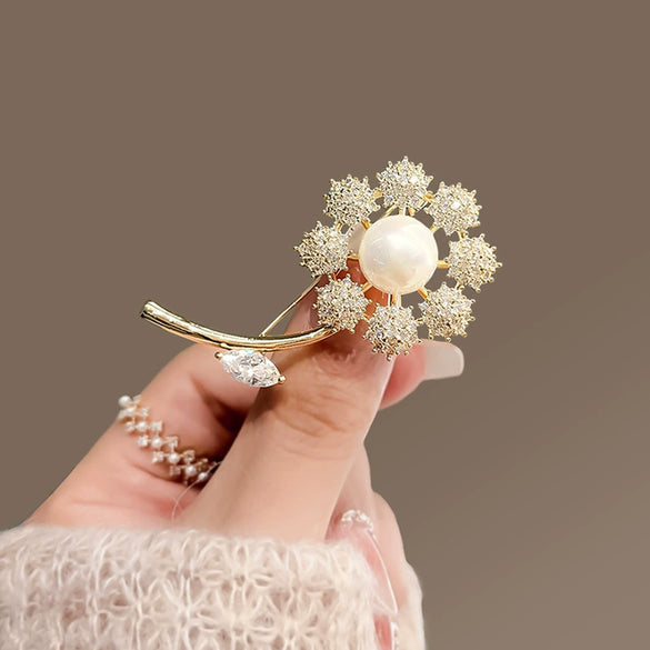 Alloy Dandelion Flower Antilight Brooch For Women Electroplated Natural Style Coat Accessory