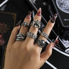 Alloy Dark Punk Retro Joint Ring Set With Carved Bat And Geometric Pattern For Couple
