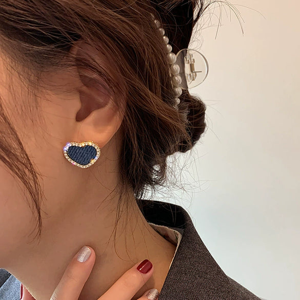 Alloy Denim Diamond Heart Circle Square Geometric Electroplating Light Luxury Women's Earrings