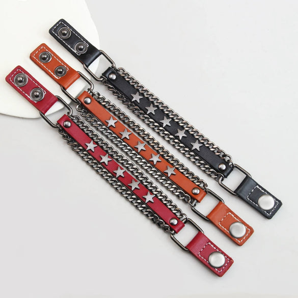 Alloy Denim Punk Geometric Fivepointed Star Chain Cowhide Bracelet Electroplating Unisex