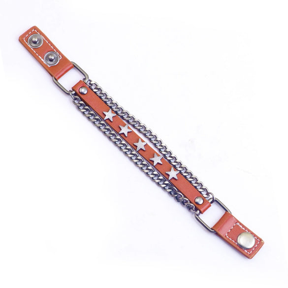 Alloy Denim Punk Geometric Fivepointed Star Chain Cowhide Bracelet Electroplating Unisex
