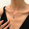 Alloy Devil's Eye Doublelayer Necklace With Geometric Pattern And Diamond Design For Women