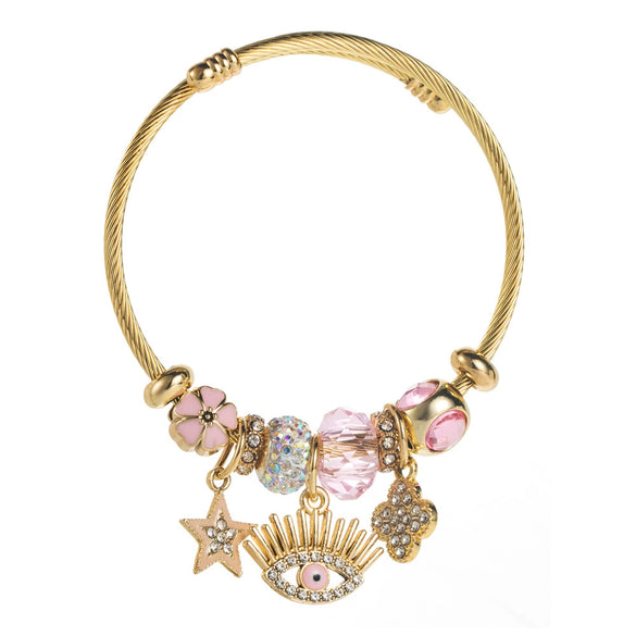 Alloy Devil's Eye Oil Dripping Diamond Star Fourleaf Clover Pendant Bracelet Electroplated