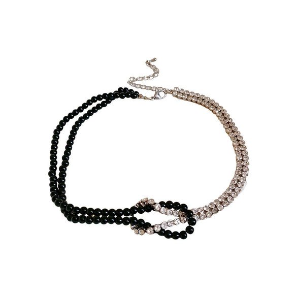 Alloy Diamond Beaded Twolayer Clavicle Chain Necklace For Women With Geometric Design And Electroplating Technique