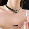 Alloy Diamond Beaded Twolayer Clavicle Chain Necklace For Women With Geometric Design And Electroplating Technique
