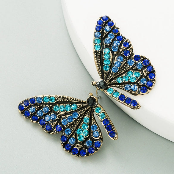 Alloy Diamond Butterfly Wings Heart Earrings For Women