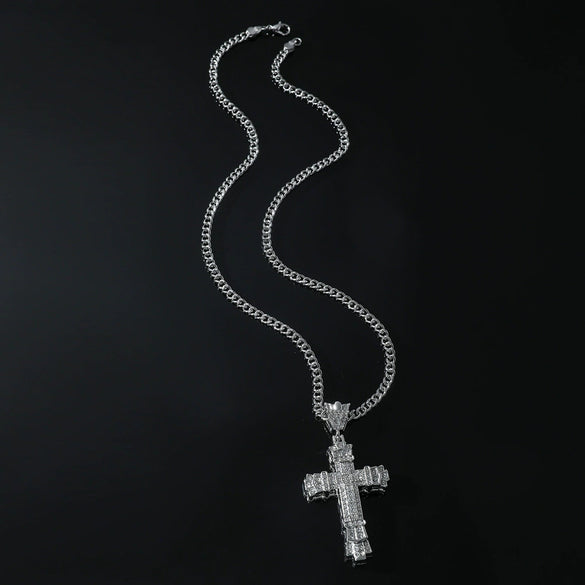 Alloy Diamond Cross Pendant Necklace Hiphop Geometric Men's Accessories