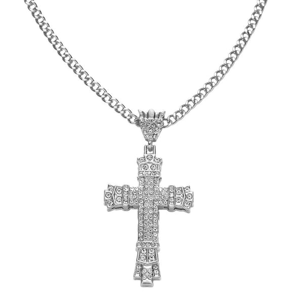 Alloy Diamond Cross Pendant Necklace Hiphop Geometric Men's Accessories