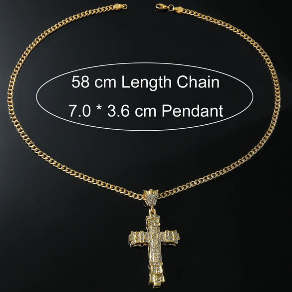Alloy Diamond Cross Pendant Necklace Hiphop Geometric Men's Accessories