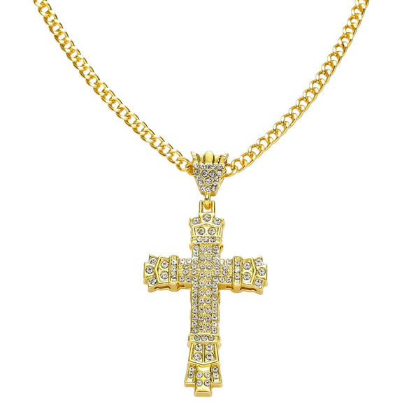 Alloy Diamond Cross Pendant Necklace Hiphop Geometric Men's Accessories