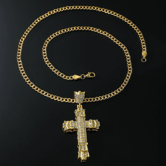 Alloy Diamond Cross Pendant Necklace Hiphop Geometric Men's Accessories