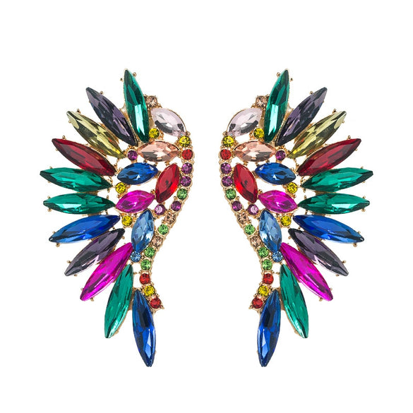 Alloy Diamond Exaggerated Fanshaped Wings Colorful Rhinestone Earrings