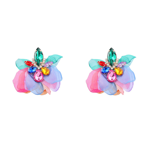 Alloy Diamond Flower Earrings For Women Retro Elegant Style