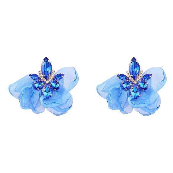 Alloy Diamond Flower Earrings For Women Retro Elegant Style
