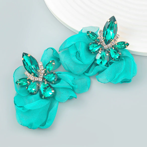 Alloy Diamond Flower Earrings For Women Retro Elegant Style