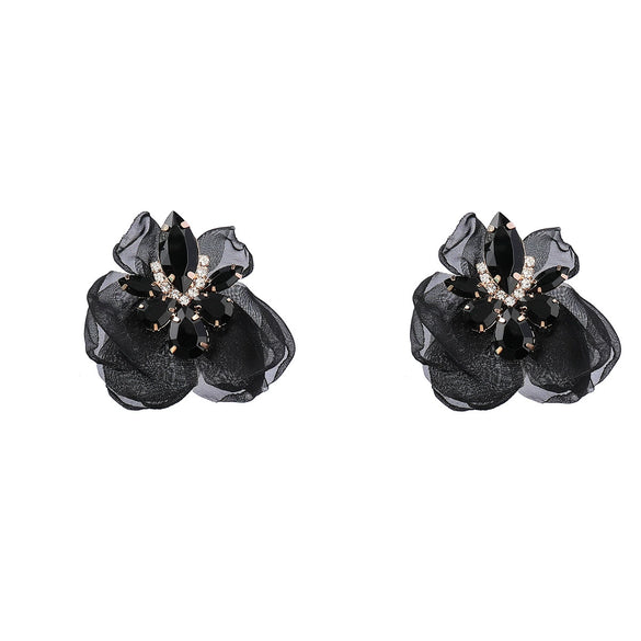 Alloy Diamond Flower Earrings For Women Retro Elegant Style