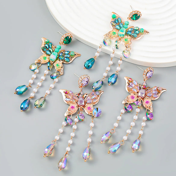 Alloy Diamond Geometric Butterfly Acrylic Tassel Women's Earrings