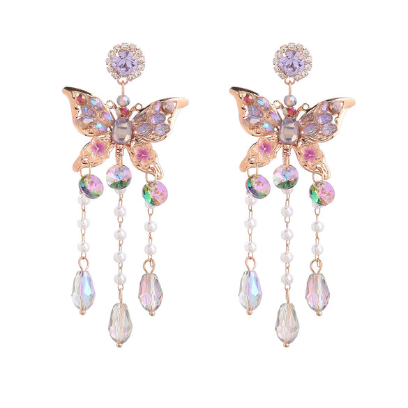 Alloy Diamond Geometric Butterfly Acrylic Tassel Women's Earrings