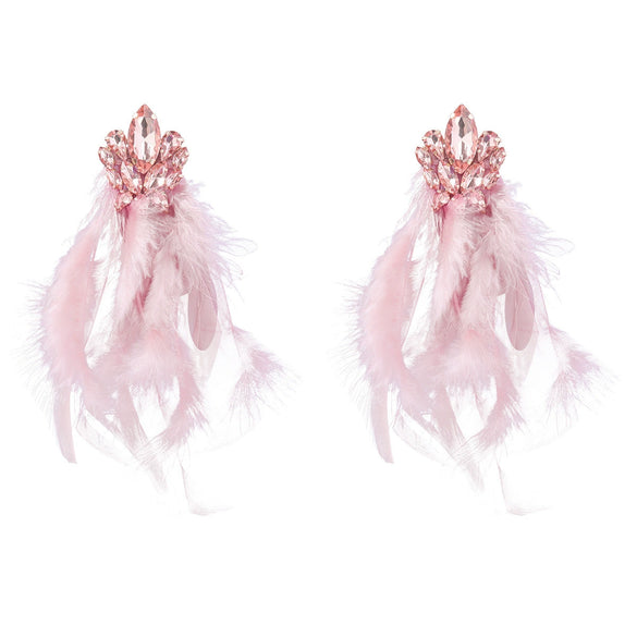 Alloy Diamond Geometric Flower Long Feather Tassel Women's Earrings