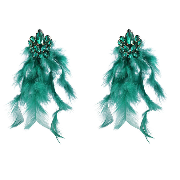 Alloy Diamond Geometric Flower Long Feather Tassel Women's Earrings