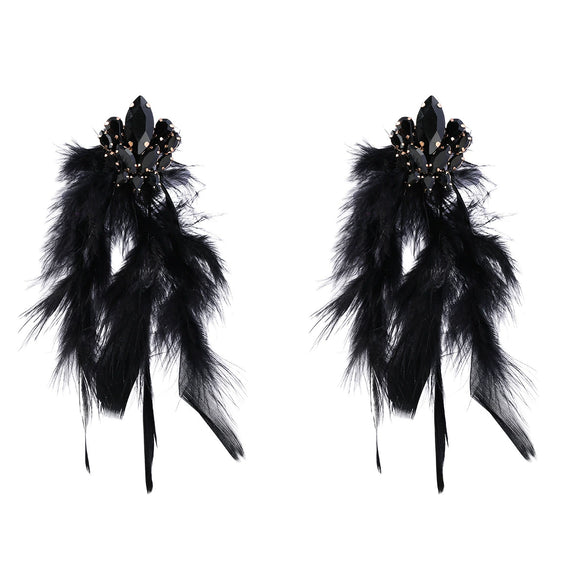 Alloy Diamond Geometric Flower Long Feather Tassel Women's Earrings