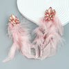 Alloy Diamond Geometric Flower Long Feather Tassel Women's Earrings