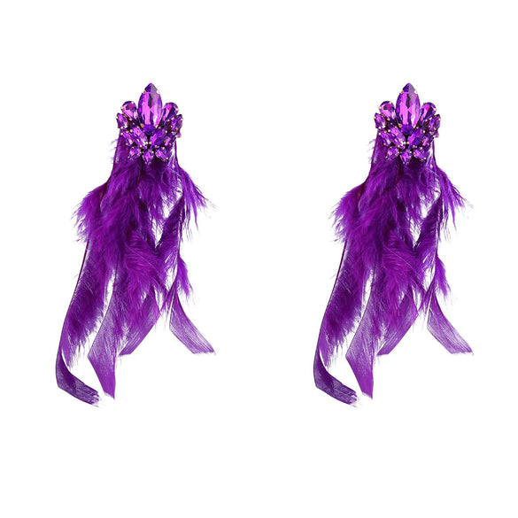 Alloy Diamond Geometric Flower Long Feather Tassel Women's Earrings