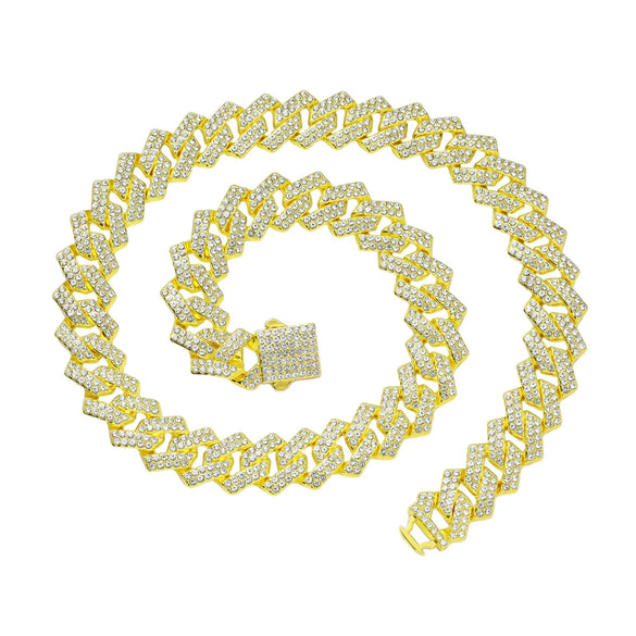 Alloy Diamond Geometric Hip Hop Cuban Chain Necklace