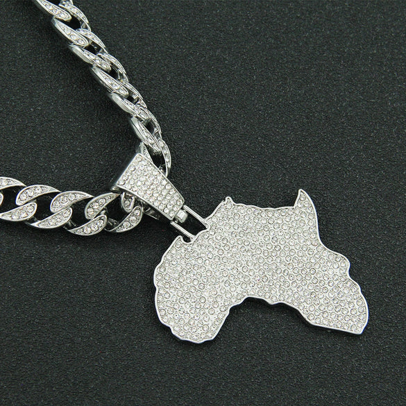 Alloy Diamond Geometric Hip Hop Pendant Necklace With Cuban Chain