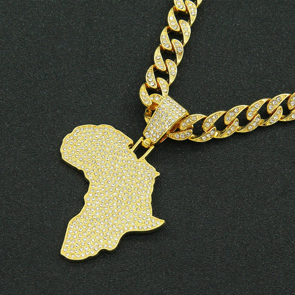 Alloy Diamond Geometric Hip Hop Pendant Necklace With Cuban Chain