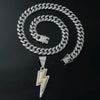 Alloy Diamond Hiphop Style Geometric Lightning Pendant Cuban Chain Necklace For Men
