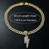 Alloy Diamond Hiphop Style Geometric Lightning Pendant Cuban Chain Necklace For Men