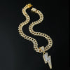 Alloy Diamond Hiphop Style Geometric Lightning Pendant Cuban Chain Necklace For Men
