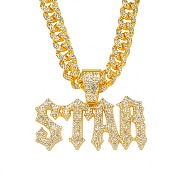 Alloy Diamond Letter Pendant Necklace For Men Hiphop Accessories With Stitching