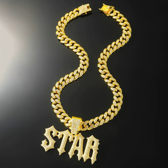 Alloy Diamond Letter Pendant Necklace For Men Hiphop Accessories With Stitching