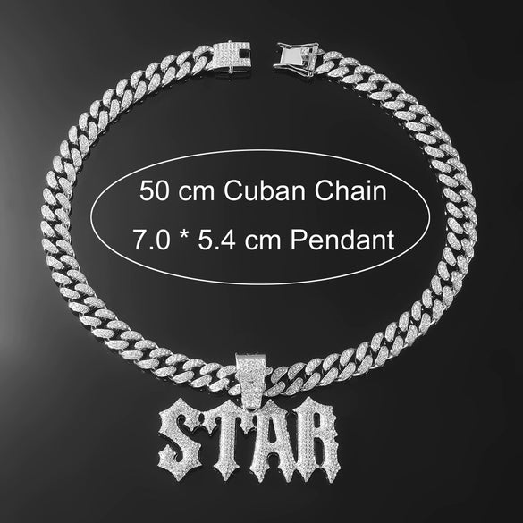 Alloy Diamond Letter Pendant Necklace For Men Hiphop Accessories With Stitching