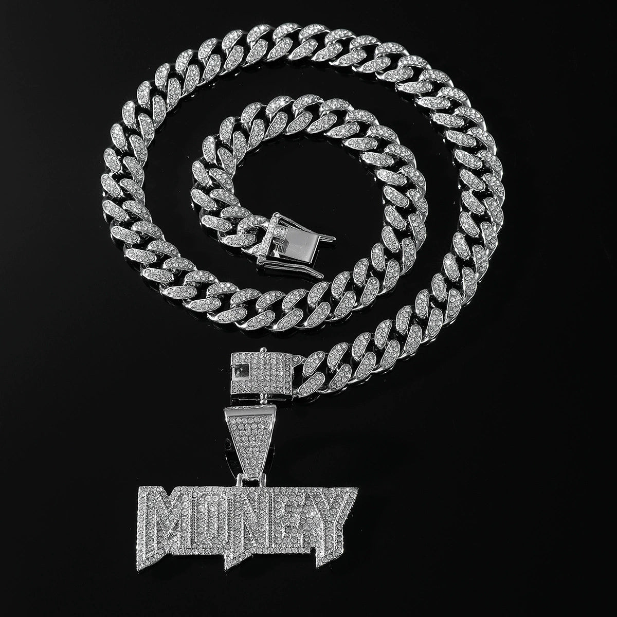 Alloy Diamond Letters Pendant Necklace Cuban Chain Hip Hop Punk Jewelry ...