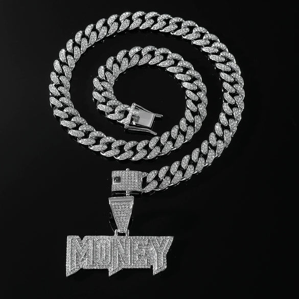 Alloy Diamond Letters Pendant Necklace Cuban Chain Hip Hop Punk Jewelry For Men