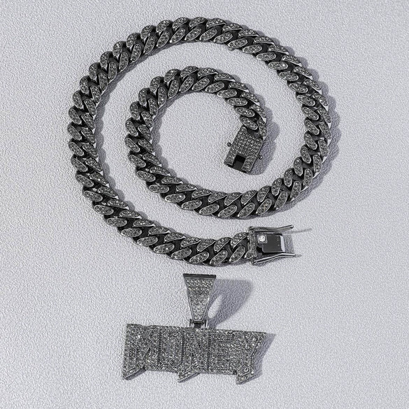 Alloy Diamond Letters Pendant Necklace Cuban Chain Hip Hop Punk Jewelry For Men